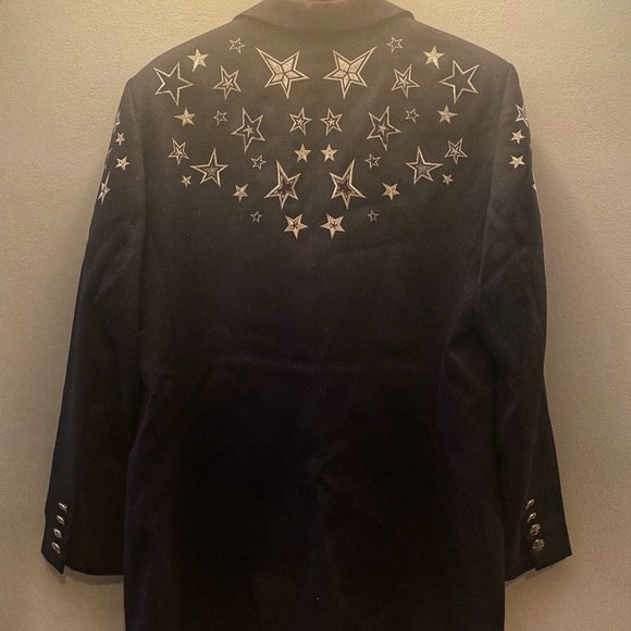 Escada Virgin Wool Blazer. Blue. Embroidered Accent & Pointed Collar. - Picture 5 of 7